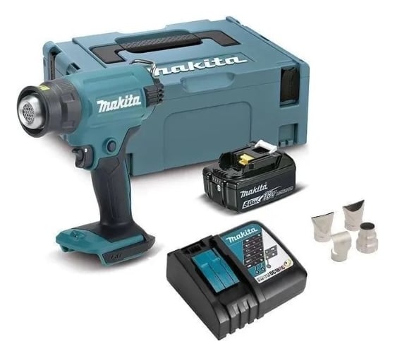 Аккумуляторный тепловой пистолет (фен) Makita LXT 18В, 550 град, кейс MakPac,насадки, 5.0 Ач х 1, з/у DHG180RT1J картинка