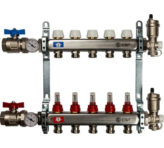 Коллектор STOUT нержавеющая сталь, в сборе, с расходомерами SMS 0907 000005 RG008P0RN7HR5L картинка