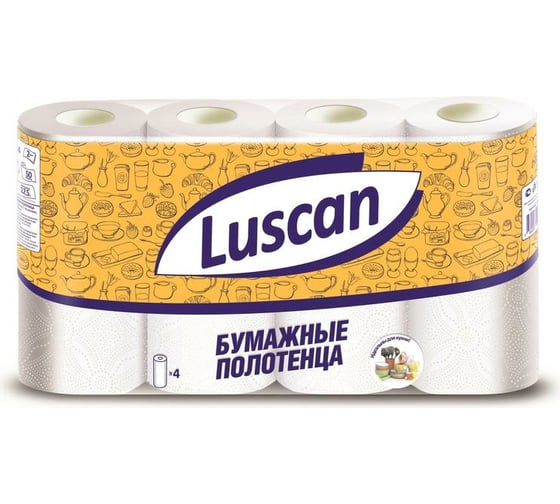 Бумажные полотенца Luscan 2-слойные, белые, 4 рулона по 12.5 метров 317396 картинка